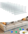 Adjustable Under Bed Blocker 8 Pack Clear Pet Gap Stopper For Furniture, clear PVC gap stoppers displayed under a sofa.