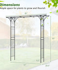 81 Inch Garden Arch Metal Arbor For Climbing Plants, Heavy Duty Outdoor Trellis dimensions and ground insertion details