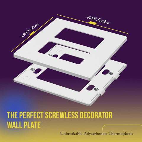 Screwless Decorator Wall Plates Two Gang White Gloss Finish Tough as Nails Durable Polycarbonate Outlet Covers measurements