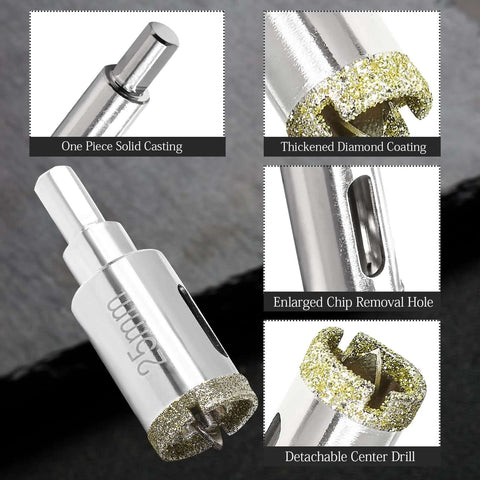 Qjaiune 1-inch diamond hole saw with pilot drill bit, silver metal body and diamond-coated cutting edge