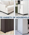 Top Rated Heavy Duty Appliance Dollies And Furniture Movers With Free Lifter Tool used under a couch, fridge, and cabinet.