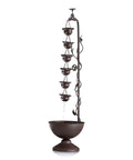 Outdoor Floor Tiered Vintage Water Fountain With 6 Hanging Cups And Soothing Tier Waterfall For Patio Or Garden, 38 Inch Bronze Decor