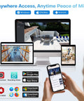 4MP Mini Bullet PoE IP Camera Outdoor With Strobe Light And Audible Alarm shown on multiple device screens