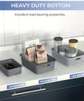 3 Pack Small Plastic Storage Baskets In Sleek Dark Gray For Hassle Free Home Organization And Pantry Reset With Heavy Duty Wicker Look Design A Fast Fix For Bedroom Kitchen Laundry Cabinet Countertop on countertop.