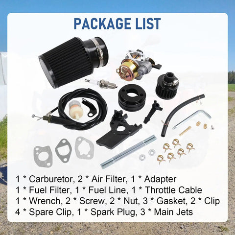 High Performance Carburetor Air Filter Adapter Jet Kit Upgrade For GX160 GX200 Predator 212cc package contents