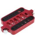 Slick Aluminum Soldering Station And Welding Jig Plate For Rc Builders No Sweat Assembly With Xt60 Xt90 T Plug Banana Connectors Heat Proof Workbench Setup, compact red aluminum soldering jig with connector holes.