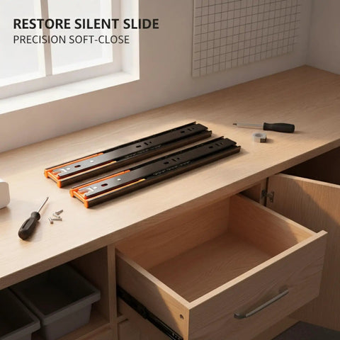 Soft Close Drawer Slides With Buffer Mechanism, Pro Grade Cold Rolled Steel Ball Bearing Glides For Kitchen Cabinets And Furniture