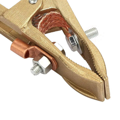 Close-up of 500A Welding Ground Clamp Copper Grip Brass A Shape Earth Clamp for MIG TIG ARC Welding Machines