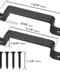 Heavy Duty Black Barn Door Handles 7.4 Inch Rustic Metal Pulls Two Pack For Sliding Doors Ideal For Garage Shed Gate Closet Drawer Indoor Outdoor Use Today with screws and dimensions shown.