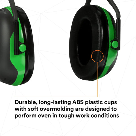 Over The Head Earmuffs X Series X1A With NRR 22 dB For Construction Manufacturing Maintenance Automotive And Woodworking Lightweight One Pair In Green And Black For All Day Comfy
