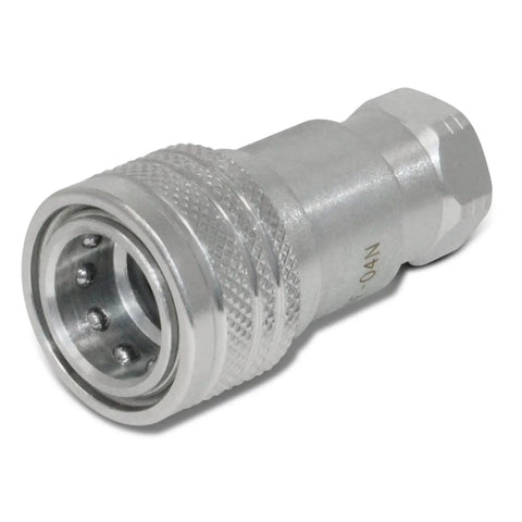 Two Sets Of 1/4 ISO 5675 Hydraulic Quick Connect Couplers With 1/4 NPT Threads, Hardened Steel, 5100 PSI Rating, 6.34 GPM Max Flow