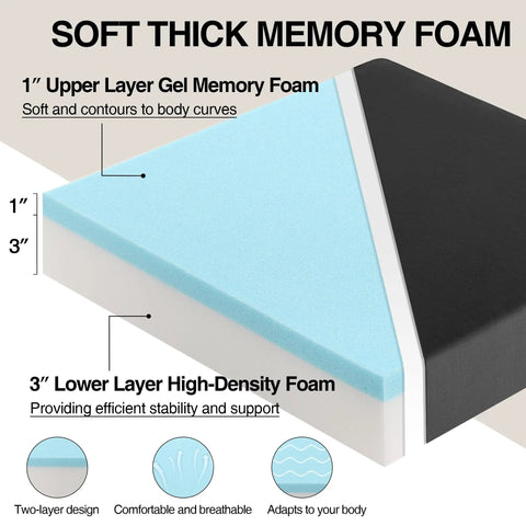 Ergonomic Recliner Seat Cushion 18 By 18 Inch Thick Gel Fill for Seniors with 1 inch gel foam and 3 inch high-density foam layers.