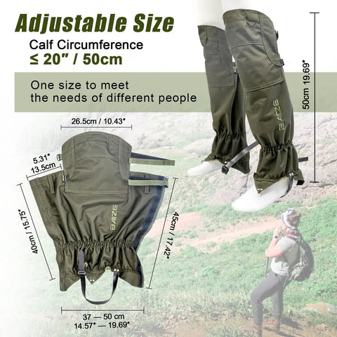 Tactical Leg Gaiters For Outdoor Hunting And Hiking Ultralight Waterproof Oxford Fabric with Adjustable Size and Dimensions