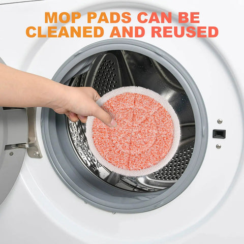All In One Steam Mop Replacement Pads For S7000 Series And S8201 Rotating Scrubber showing pad being placed in washer