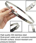 Close-up of Six Piece Adjustable 304 Stainless Steel Worm Gear Hose Clamps Set With 3 Inch 4 Inch And 5 Inch Sizes in hand