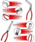 7 Piece Electrical Disconnect Pliers Set With Terminal Pin Removal Tool Kit showing angled offset head and red handles