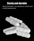 Ten Pieces PTFE Magnetic Stir Bars For Lab Mixers 20 mm White Eight Tenths Inch Stirrers Durable Non Demagnetizing Magnetic Stir Sticks Great For Scientific Experiments, white PTFE stir bars stacked on black background