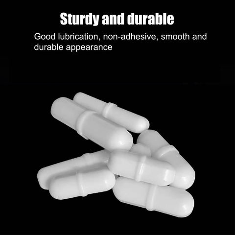 Ten Pieces PTFE Magnetic Stir Bars For Lab Mixers 20 mm White Eight Tenths Inch Stirrers Durable Non Demagnetizing Magnetic Stir Sticks Great For Scientific Experiments, white PTFE stir bars stacked on black background