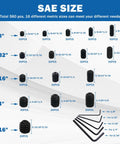 Hella Durable 1130 Piece Set Screw Assortment Kit Forged From Grade 12.9 Alloy Steel For Heavy Auto Shop Jobs With 32 Metric And SAE Sizes Giving Rock Solid Grip Daily, showing SAE size options.