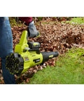 Brushless Cordless Leaf Blower Packs Serious Gas Powered Punch At 125 Mph And 550 Cfm For Smooth Yard Cleanup With Ultra Quiet Whisper Design being used to clear leaves.