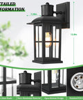 13 Inch Outdoor Wall Lights Two Pack Heavy Duty Matte Black Aluminum Exterior Sconce Fixtures For House Walls Porch Entryway Garage No Fuss Weatherproof With Clear Glass Panels, showcasing details and dimensions