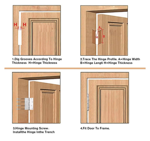 Step-by-step guide for installing Flat Door Hinge 4 Inch Stainless Steel Ten Pack For Cabinet, Bookcase, Window, And Wooden Doors.