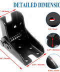 Black heavy duty folding table leg bracket with detailed dimensions, smooth 90 degree hinge, arrives fully loaded for DIY projects.