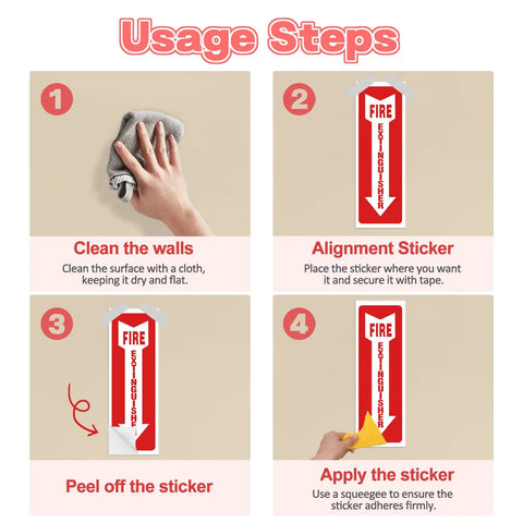 Instructions for installing Fire Extinguisher Stickers 4x12 Inch Pack Of 5 Signs With Arrows For Quick Emergency Locate At Home Office
