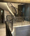 Game Changing Black And Gold Aluminum Stair Balusters Featuring 270 Degree Adjustable Brackets For Easy Indoor Or Outdoor Railing Projects No Sweat Installation Weather Resistant Spindles 20 Pack in modern curved staircase.
