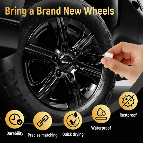 Wheel Touch Up Paint Kit For Black Rims And Scratches 1.5 Fl Oz Universal Enamel Repair Pen application on alloy wheel