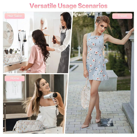 Go To Travel Case For Dyson Airwrap And Hair Dryer Tools shown in various usage scenarios including home and travel.