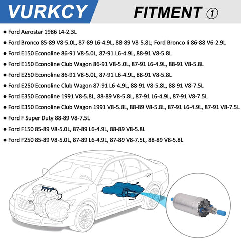 Diagram showing installation of External Fuel Pump Assembly For 1983 To 1991 Ford F150 F250 F350 E150 E250 E350 Mustang