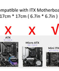 Comparison of ATX, Micro ATX, and Mini ITX motherboard sizes showing compatibility with Mini ITX for Dope DIY NAS Case With Four Bay And Two Internal Bays For Mini ITX Build For Home Setups Hot Swap Backplane Front USB 3.0 12cm Case Fan Supports Flex PSU And PCIe Card Private Cloud Network Attached Storage Enclosure.