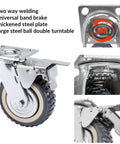 Close-up of 4 Pack 8 Inch Heavy Duty Swivel Caster Wheels, 2 With Brake And 2 Without, steel ball bearing plate, anti-skid PU.