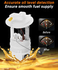 Electric Fuel Pump Module Assembly E8855M for Nissan Cube and Versa 2007 to 2014 shown with fuel levels