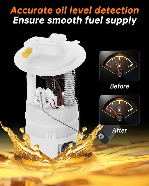 Electric Fuel Pump Module Assembly E8855M for Nissan Cube and Versa 2007 to 2014 shown with fuel levels