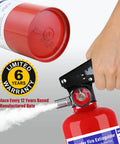 2.5 Lb ABC Dry Chemical Fire Extinguisher With Bracket And Quick Release Handle, showing nozzle and 6-year warranty details.