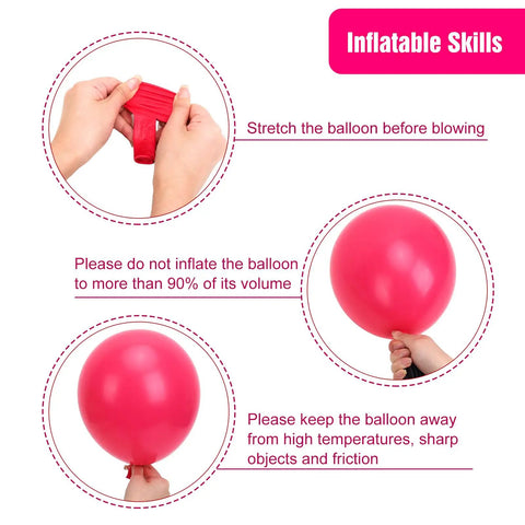 Instructions for inflating hot pink balloons from Hot Pink Balloons 154pc Set In 18, 12, 10, And 5 Inch Latex For A Lit Balloon Arch Kit And Garland.