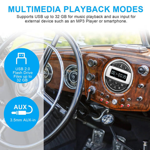 Waterproof Marine Boat Stereo Receiver With IPX5 Water Resistance And UV Coating HD LCD Display in yacht dashboard
