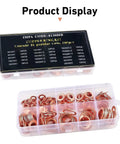 Copper Crush Washer Set 200 Piece With 10 Metric Sizes M5 M6 M8 M10 M12 M14 Universal Oil Drain Plug Gasket Kit organized in case