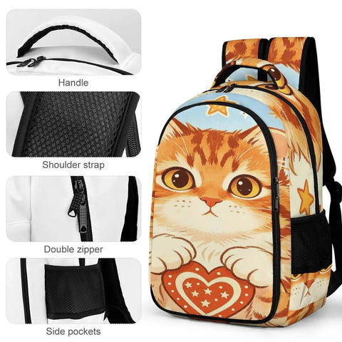 Patriotic Tabby Printed Backpack Dope Everyday Carry Unisex Large Capacity Daypack Durable Polyester with tabby cat design
