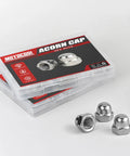 1/4-20 Stainless Acorn Nuts 30 Pack, 304 Stainless Steel 18-8 Bright Finish shown with packaging and loose nuts