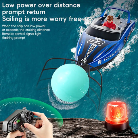 High Speed RC Boat For Pool And Lake With 2.4Ghz Remote 120 Minutes Playtime LED Lights Low Battery Alarm