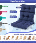 All Weather Memory Foam Rocking Chair Cushion Set Navy Blue With High Back Design Waterproof And Fade Resistant Indoor Outdoor Rocking Chair Pads With Ties For Cozy Comfort Fits Most Chairs 23 By 44 Inches