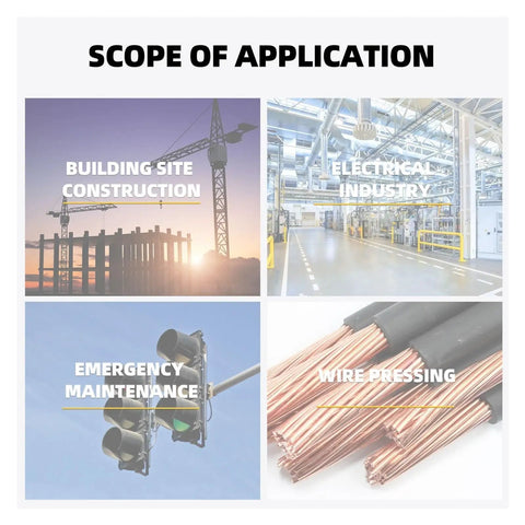 Scope of application areas for Heavy Duty Hydraulic Crimping Pliers For Electric Terminals And Power Cables, including construction and maintenance.