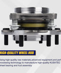 Front Wheel Bearing And Hub Assembly Fits 2010 2021 Lexus GX460 2003 2009 GX470 Toyota 4Runner 2007 2014 FJ Cruiser And 2005 2021 Tacoma Front 4WD With 6 Lug Bolts And ABS Plug And Play Direct Fit Replacement viewed from the side showing 6 lug bolts.