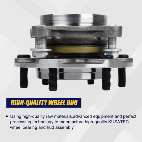Front Wheel Bearing And Hub Assembly Fits 2010 2021 Lexus GX460 2003 2009 GX470 Toyota 4Runner 2007 2014 FJ Cruiser And 2005 2021 Tacoma Front 4WD With 6 Lug Bolts And ABS Plug And Play Direct Fit Replacement viewed from the side showing 6 lug bolts.