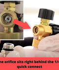 1.1mm Foam Cannon Orifice Nozzle Universal Fit Brass 2 Pack For Thick Foam Enhancement shown with quick connect details