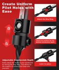 EZARC countersink drill bit set with 1/4-inch hex shank, black metal bits for woodworking.
