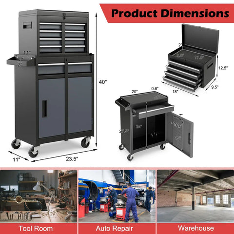 Built Tough 5 Drawer Tool Chest With Detachable Toolbox And Lockable Wheels Rolling Cabinet dimensions